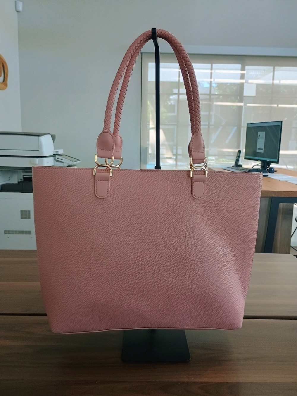 Women’s Pink Tote Bag with Braided Handles - Picture 6 of 10